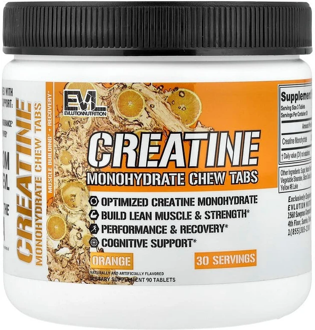 EVLution Nutrition 크레아틴 일수화물 츄 정제 오렌지 90정 EVL-10077, 1개 - 쿠팡