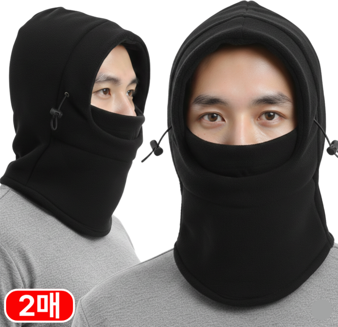 커넥트홈 방한 바라클라바 기모 후드넥워머 1+1, 2개, 블랙