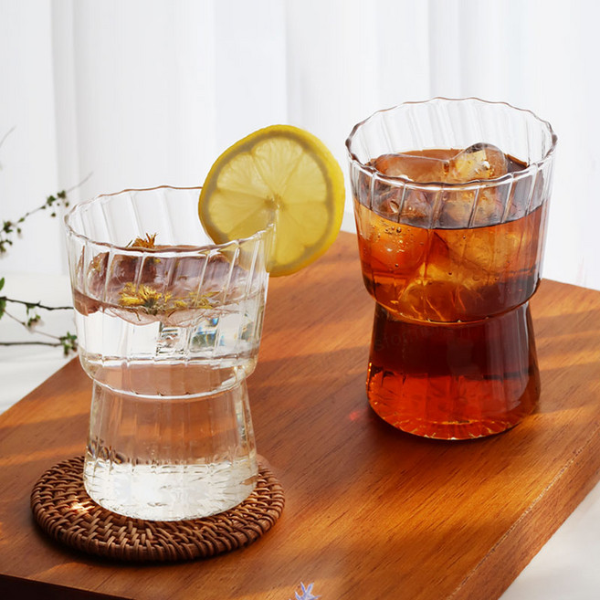 홈카페 비엘 플리츠 내열유리컵 360ml, 2개, 투명