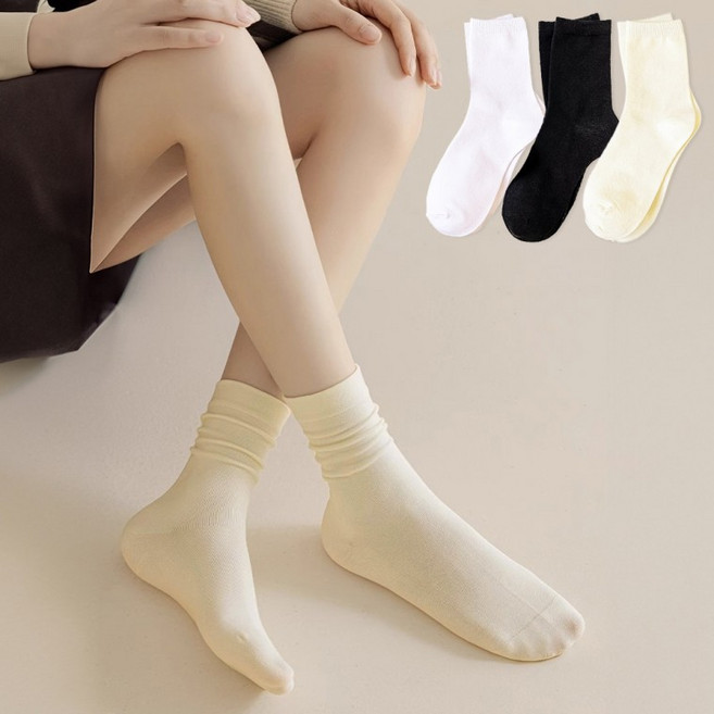 여성용 무지 중목 데일리 양말 3color 학생 교복 패션 삭스 라인
