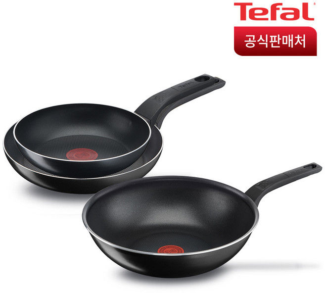 테팔 심플리클린 프라이팬 + 웍 세트 3개, 블랙+레드, 프라이팬 20cm + 프라이팬 28cm + 웍 28cm