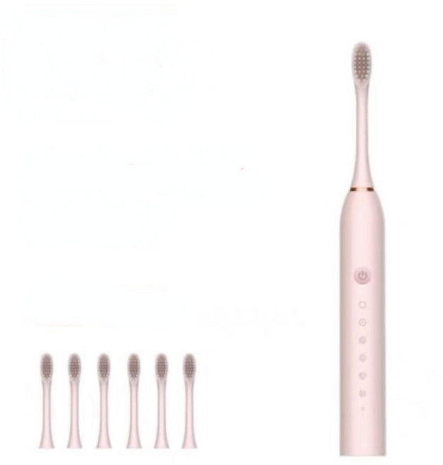 음파 전동칫솔 6칫솔 헤드 화이트 1세트, USB 충전, 자동음파진동, 핑크색, 1개