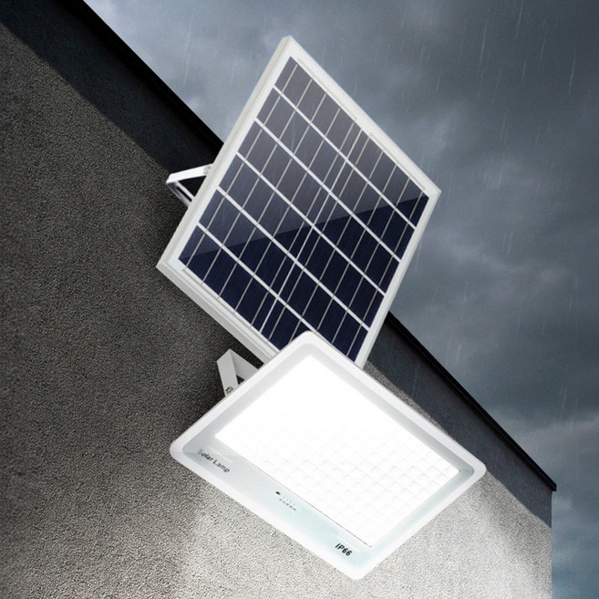 HK sell 태양광 부착형 흰색 정원 조명 벽등 216LED 100W 대용량 배터리, 화이트, 화이트