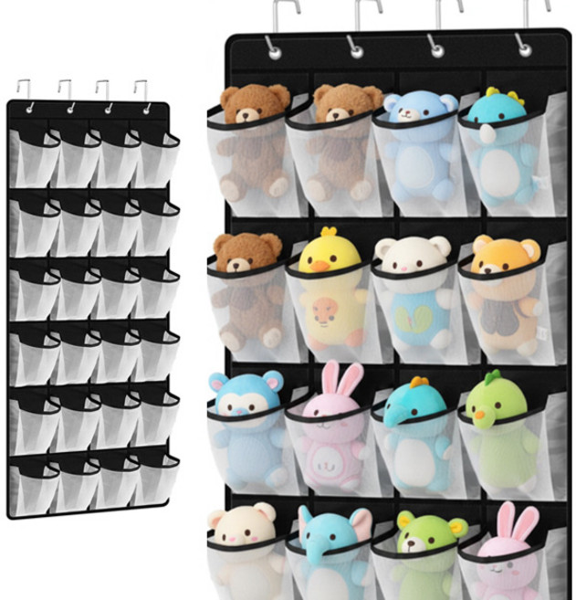 오프앤홈 문걸이 포켓 수납 인형 보관함 정리함, 블랙, 1개