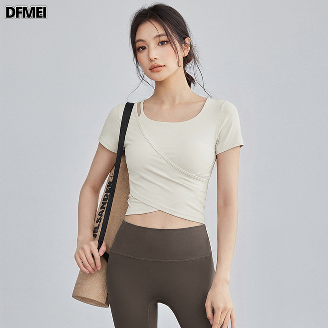 DFMEI 2026新款瑜伽健身高顏值顯瘦上衣帶胸墊普拉提健身服短袖女瑜伽服