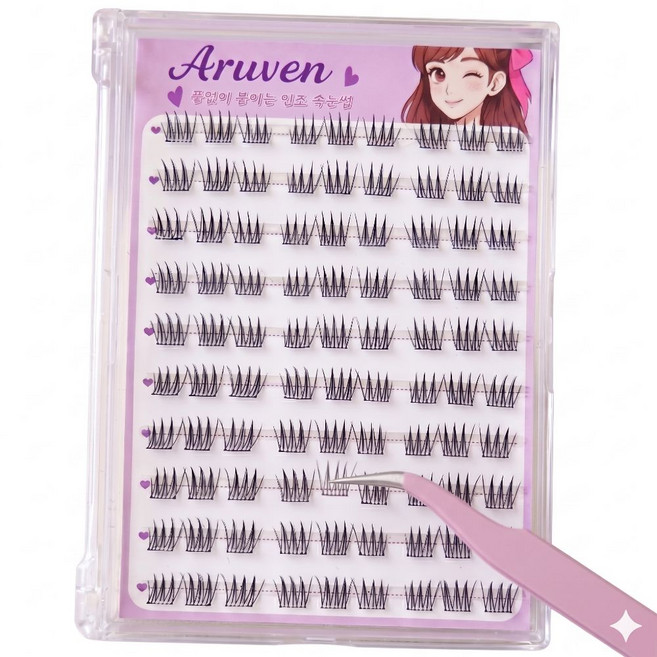 아루벤 노글루 붙이는 인조 속눈썹 7-9mm 90모, 1개, 블랙
