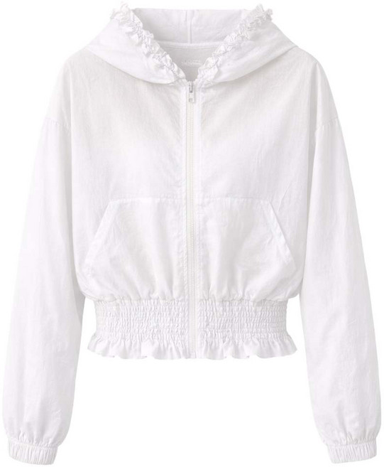 레크레아 여성 골프 바스락 경량 허리셔링 크롭 바람막이 후드 자켓