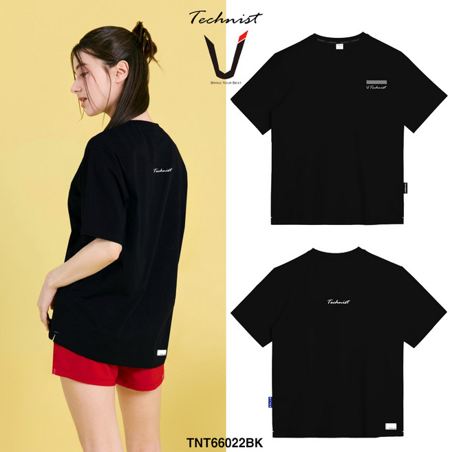 테크니스트 티셔츠 배드민턴 반팔 상의 코튼라이크 오버핏 블랙 TNT66022BK 남녀공용