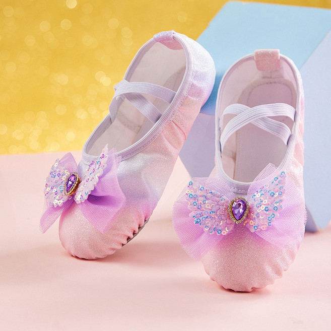 달콩슈 여아용 발레화 무지개 스팽글 리본 보석 발레슈즈 DBS317