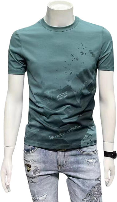 십전십미 순면 프린팅 반팔 남자 티셔츠 여름 슬림핏 라운드 반팔 티셔츠