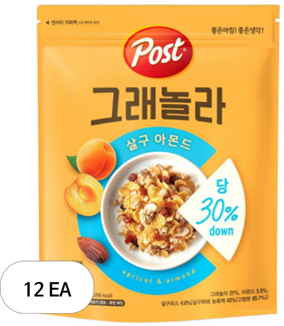 포스트 그래놀라 살구 아몬드 당 30% 다운, 310g, 12개