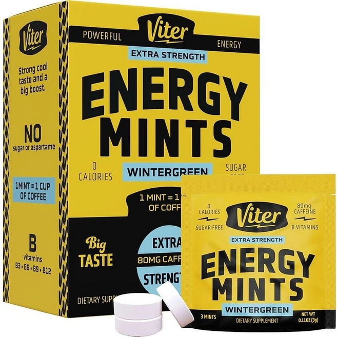 Viter Energy 카페인 민트 80mg 엑스트라 스트렝스 - 비타민 B가 함유된 90개. 무설탕 비건 브레스 민트. 빠른 경보를 위한 에너자이즈 누트로픽 포커스 부스터 (, 윈터그린, 1개 - 쿠팡