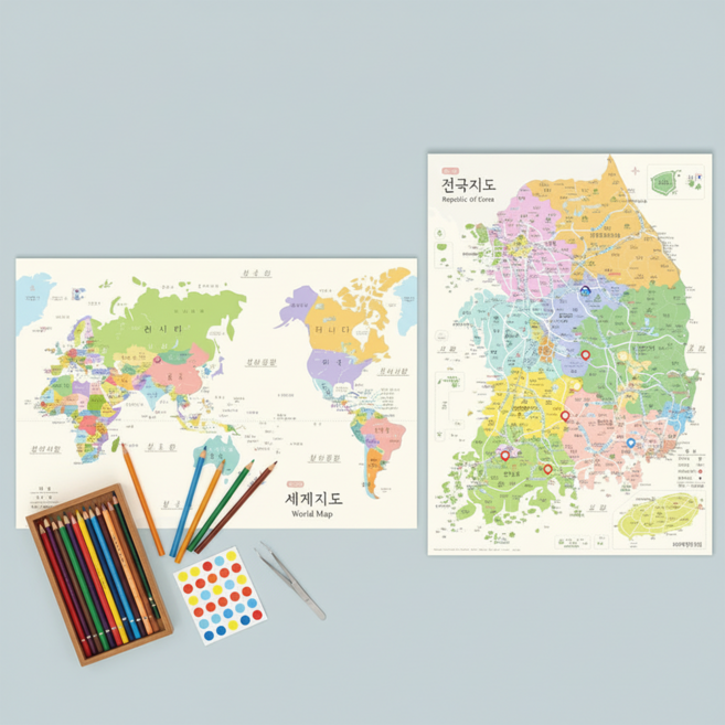 나우맵 전국지도 세계지도 A3코팅 1+1세트 - 우리나라지도 세계여행 미니지도, 1개