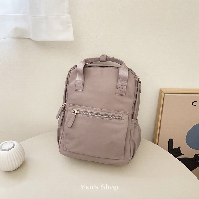 Yen's Shop 尼龍方型後背包 A4可放 雙拉鍊減壓背帶 輕便耐用 上班通勤出遊