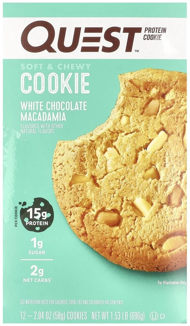 Quest Nutrition Protein Cookie 화이트 초콜릿 마카다미아 12개입 개당 58g(2.04oz), QuestNutritionProteinCookie화이트, 1개 - 쿠팡