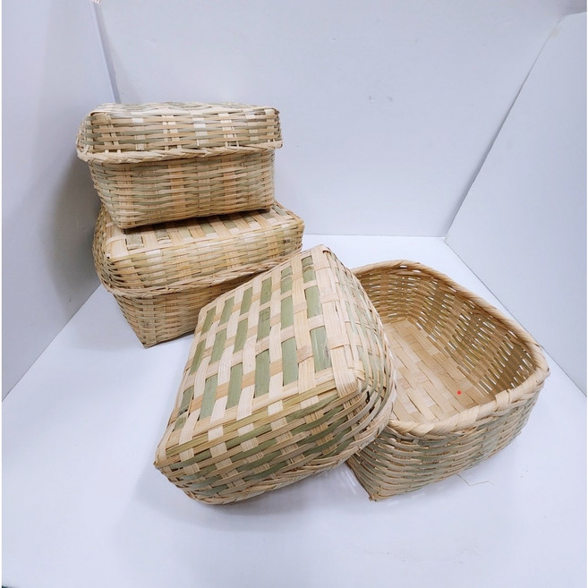 대나무 석작 사각 찬합 이바지 도시락 피크닉 죽제품 떡바구니 명절 소쿠리 바구니 폐백, 1개, s