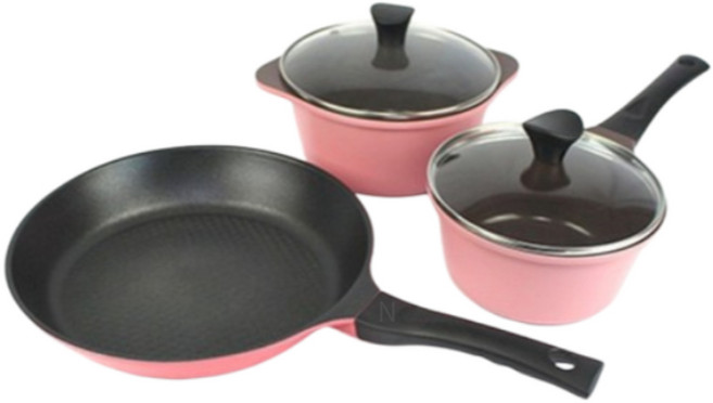 키친아트 프리미엄 핑크 컬렉션 3종 냄비프라이팬 세트, 혼합색상, 편수냄비 18cm + 양수냄비 20cm + 프라이팬 28cm, 1세트