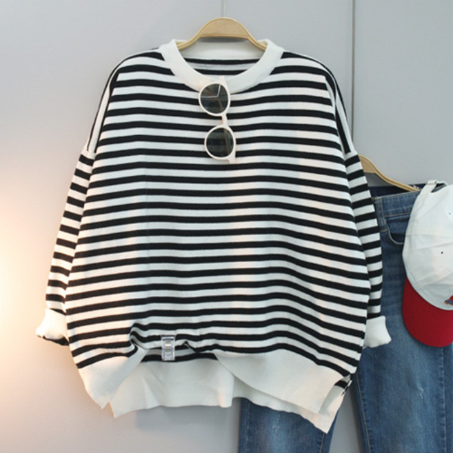 달콩 여성 빅사이즈 봄신상 다나스트라이프루즈핏니트