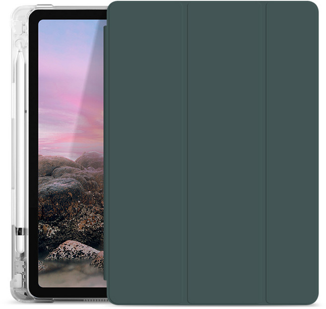 투에이비 아이패드 클리어 펜슬 수납 홀더 지문방지 케이스, 다크그린