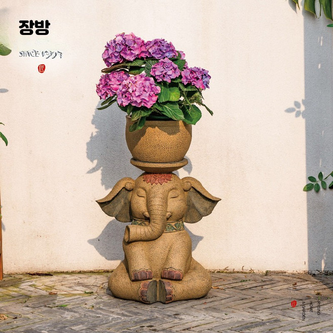 태양광 코끼리 조명 화분 동물 가족 정원등 귀여운 마당 꾸미기 야외 방수, 아기 코끼리 화분 진흙색