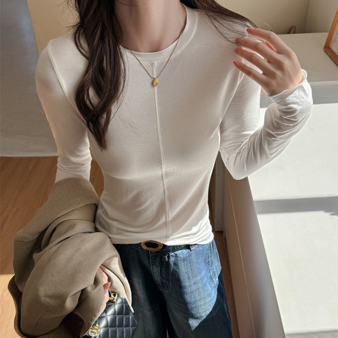 권앤샵 슬림핏 라운드넥 긴팔 티셔츠