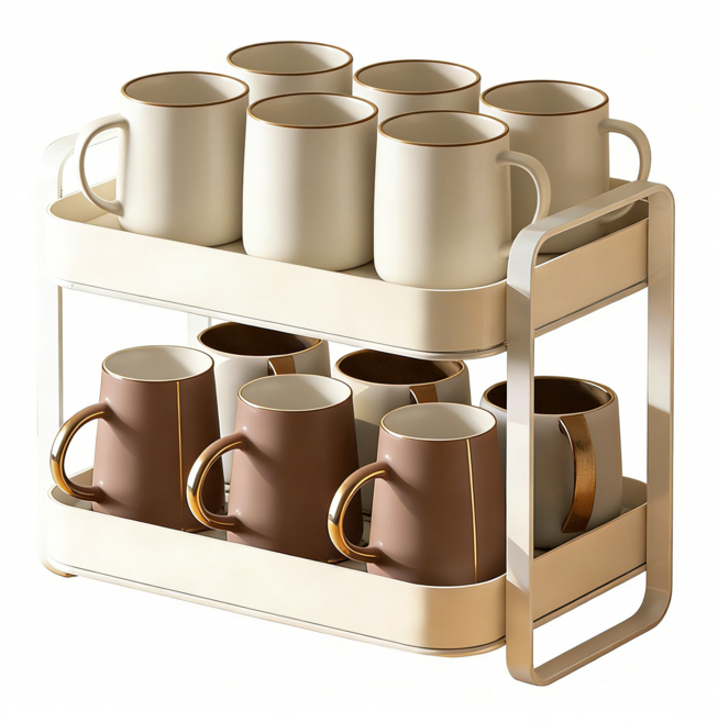 리빙가감법 다용도 심플한 컵 건조 식기 주방 거치대 튼튼한 컵건조대 물빠짐 대용량 컵건조대, 화이트, 2단