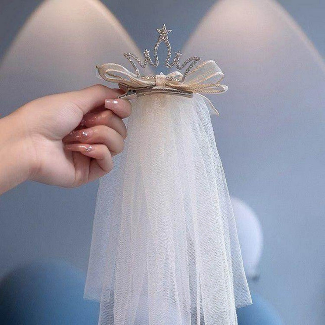 도니주니 리본 집게핀 왕관 면사포 베일 머리핀