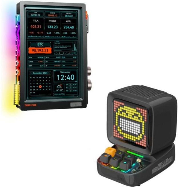 디붐 타임즈 프레임-10.1인치 디지털 액자 및 디투 레트로 픽셀 아트 게임 블루투스 스피커(블랙)