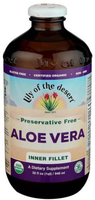 Lily Of The Desert 리리 오브 더 데저트 알로에 베라 주스 - 내장 필렛 음료 자연 비타민이 함유된 유기농 장 건강을 위한 소화 효소 위장 완화 웰빙 빛나는 피부, 1개