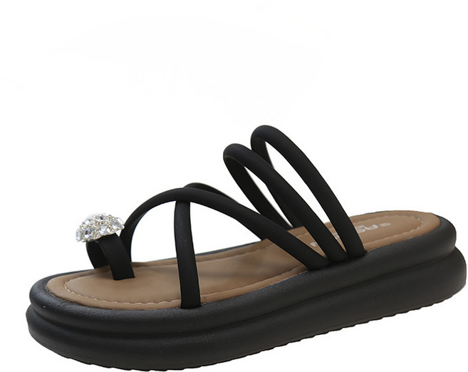 HANLIN 큐빅 스트랩 통굽 여름 쪼리 4cm 18NV03D