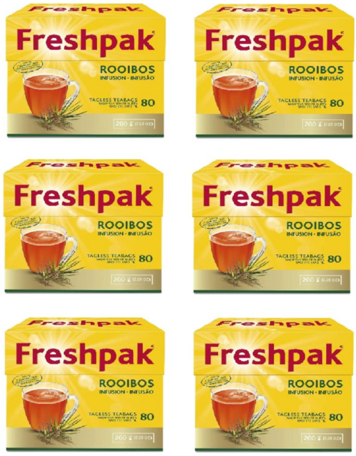 Freshpak 프레쉬팩 천연 루이보스 티백 80개입 6팩 홈카페 티타임 집들이 선물세트, 6개