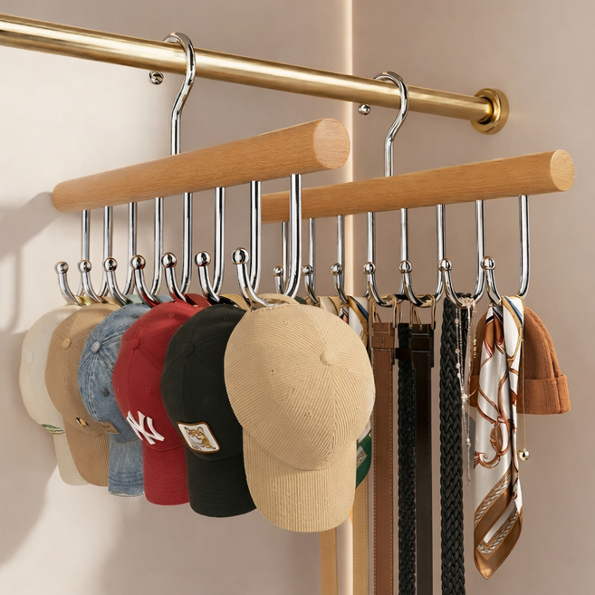 코지드 다용도 회전후크 모자걸이 벨트 가방 옷걸이, 내추럴 우드, 1개