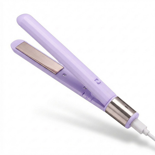 퀸코리 미니 고데기 빠른 온도조절 여행용/기숙사 헤어 매직기 USB, 보라색