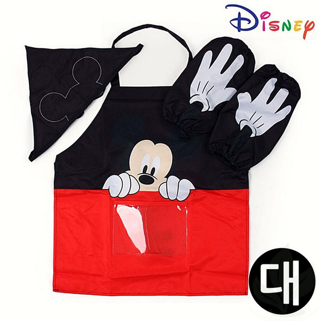 미키마우스 앞치마 토시두건 3종세트 대 학생용 미술 실습 요리 강습 1개입