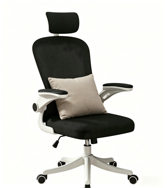 HZDMJ 사무실의자 편한 컴퓨터 게이밍의자 목베개 조절의자 팔걸이 조절 가능, 블랙