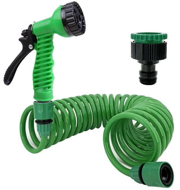 정원 관개 수도관 스프링클러 헤드 7 기능 깍지 호스 자동차 청소 봄 파이프 플라스틱 도구, 03 7.5M, 01 green, 1개