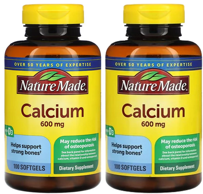네춰메이드 비타민 D3 함유 칼슘 600mg 100 소프트젤 2팩, 2개, 100정 - 쿠팡
