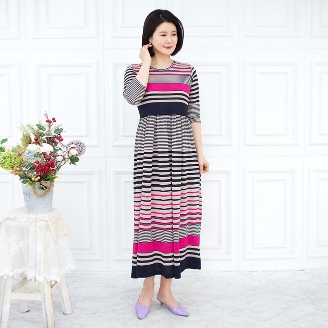 모슬린 엄마옷 단가라 원피스 홈웨어 614FGH013 마담/중년여성/빅사이즈/50대/60대