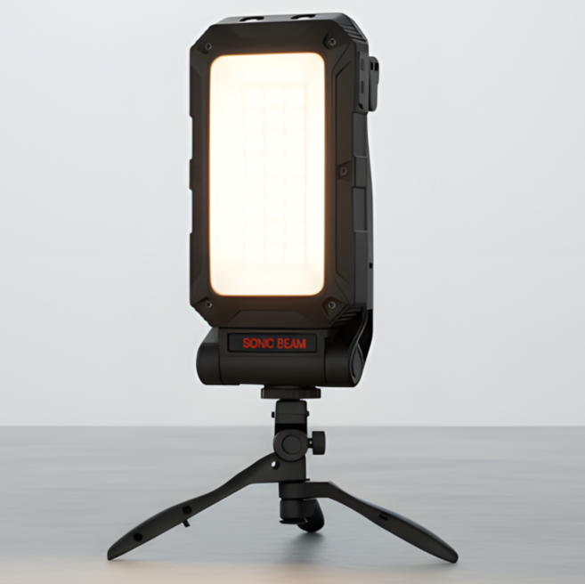 소닉빔 캠핑랜턴 태양광 충전식 LED 방수 자석 조명 작업등, 블랙, 1개