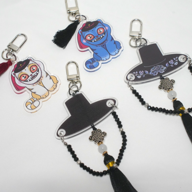 호랑이 갓키링 한국전통 기념품 외국인선물 국중박 케데헌 굿즈 해태 더피 갓모양 키링 열쇠고리, 1개, 청호