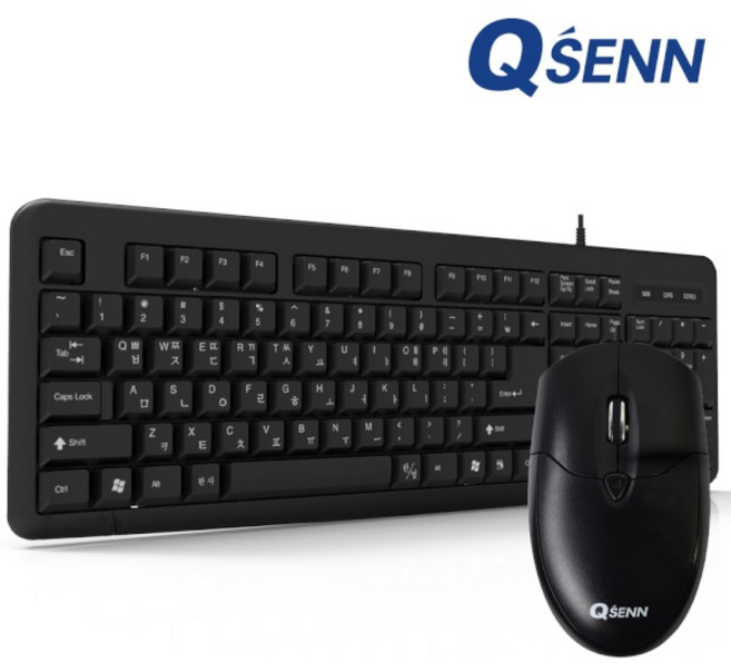QSENN GP-KM2200 Plus 유선 키보드 마우스 세트, 키보드[USB]+마우스[USB], 블랙, 일반형