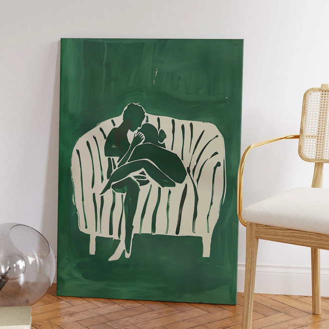 나른한 오후 감성 회화 힐링 일러스트 카페 인테리어 그림액자 캔버스 액자 6종 집들이선물 포스터 방꾸미기, 02.Green romantic