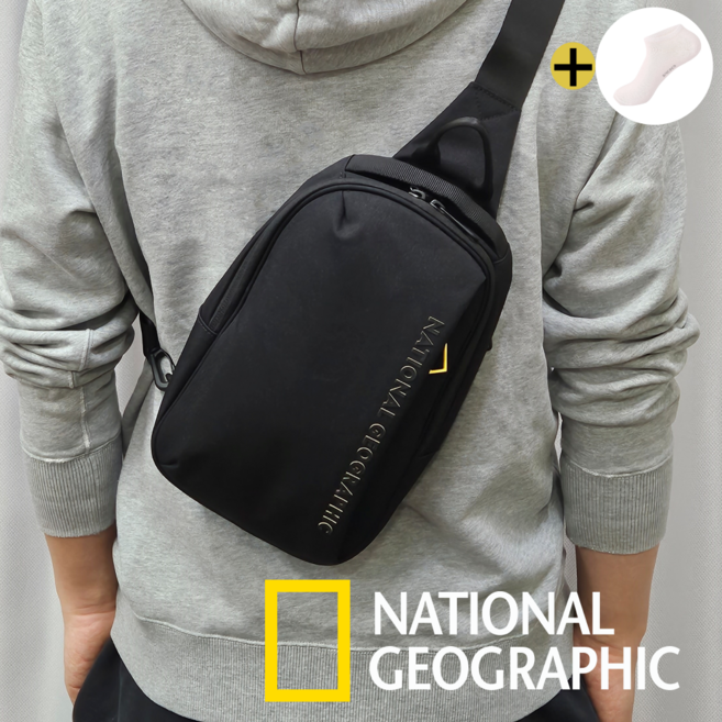 국내매장판 A/S가능 내셔널지오그래픽 슬링백 여행용 크로스백 학생 미니 등산 산책 가방 남자 여자 + 스니코코 발목양말