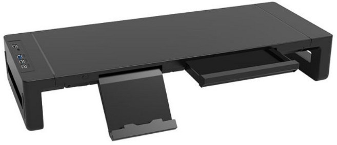 螢幕支架 雙層收納 USB 3.0 傳輸 PD快充, 黑色,有燈款