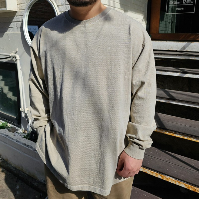남자 빅사이즈 오버핏 피그먼트 코튼 베이직 10수 긴팔 티셔츠 ML 봄 가을 긴팔 무지 데일리 티셔츠