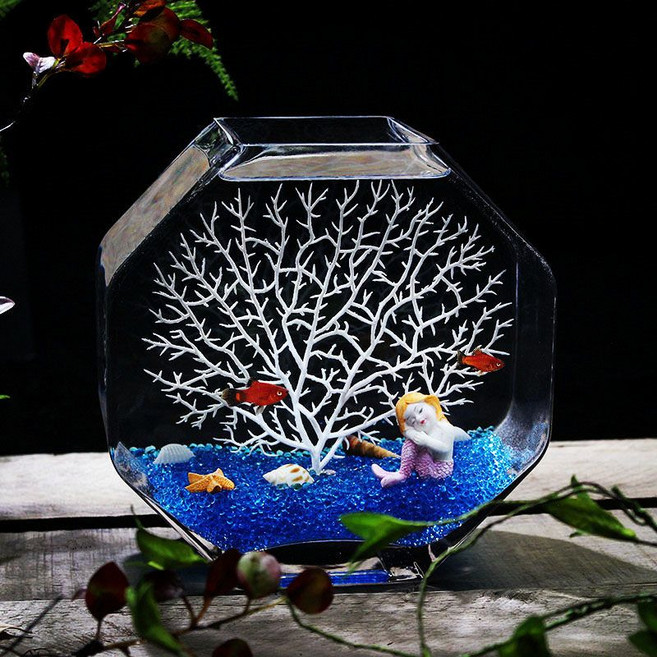 玻璃魚缸 花瓶 水培器皿 桌面小型魚缸, 1個, 大號魚缸+套餐2