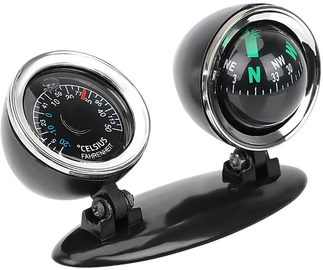 1PC 자동차 장식품 나침반 온도계 가이드 볼 대시보드 미터 게이지 트럭 액세서리, 01 Black