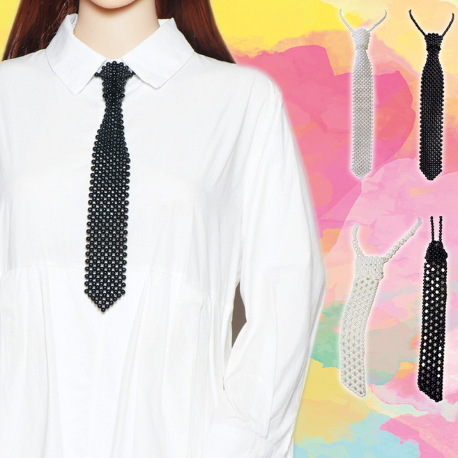하이유니 [긱시크룩] 레트로 진주 비즈 패션 넥타이