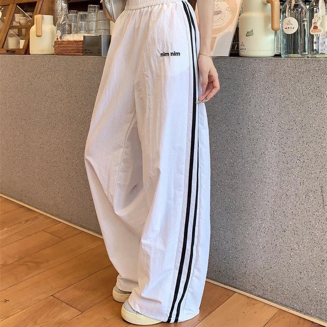 UPPERCUT 여성 사이드라인 바스락 트레이닝팬츠 와이드팬츠 여름용 밴딩팬츠 밑단스트링 팬츠 빅사이즈 여성팬츠