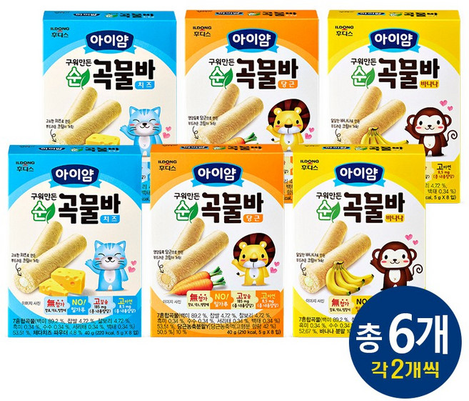 일동후디스 아이얌 순곡물바 혼합 6개, 당근2+바나나2+치즈2, 40g, 1세트